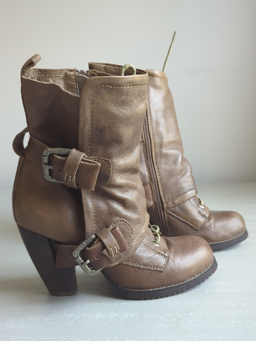 Miz Mooz Sasha Brown Leather Buckle Ankle Boots size 7